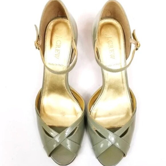 J. Crew Mary Jane Leather Heels Sage Green Size 8 Womens MSRP $168 - Picture 2 of 10